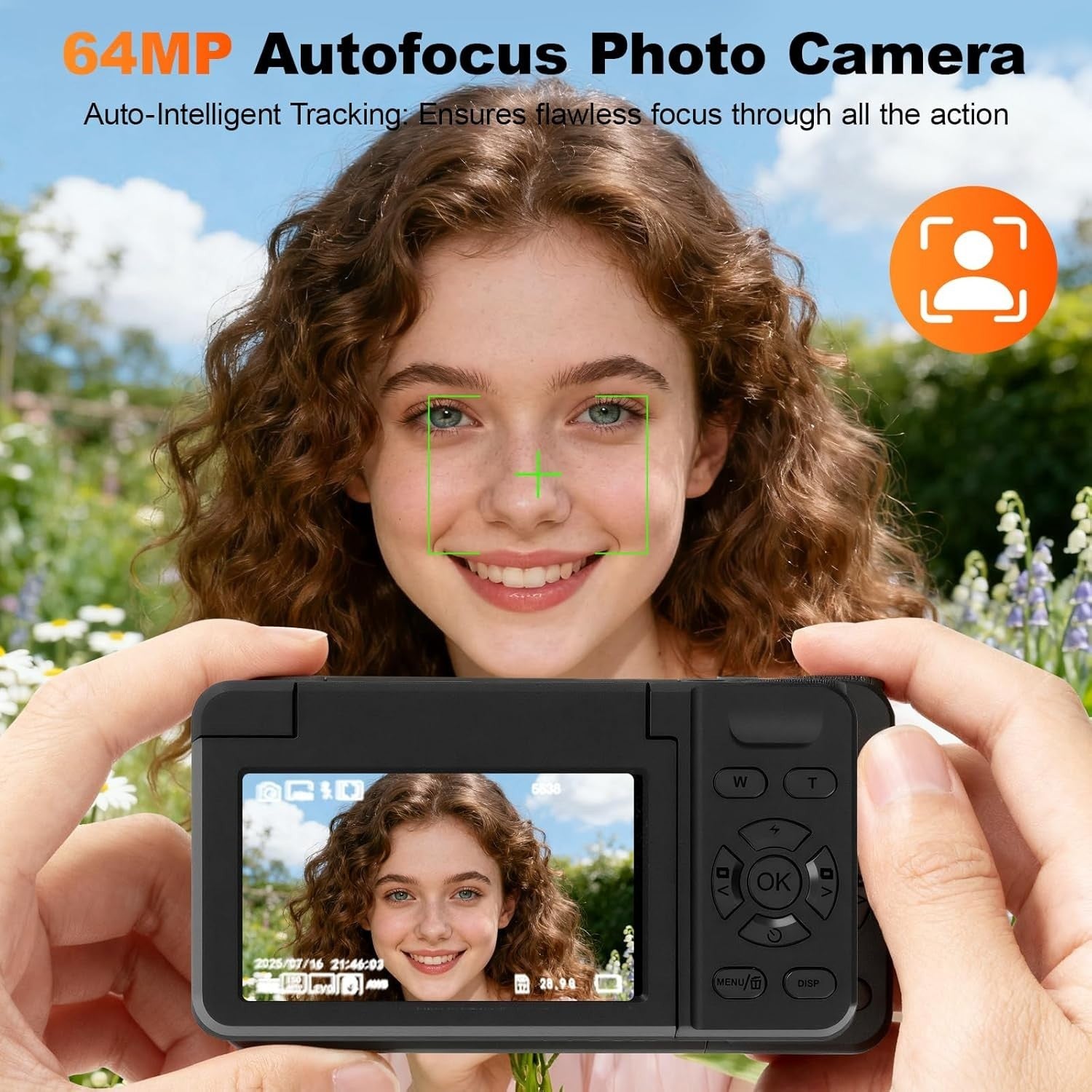4K 64MP Vlogging Camera Flip Screen Zoom Camera w 32GB Card