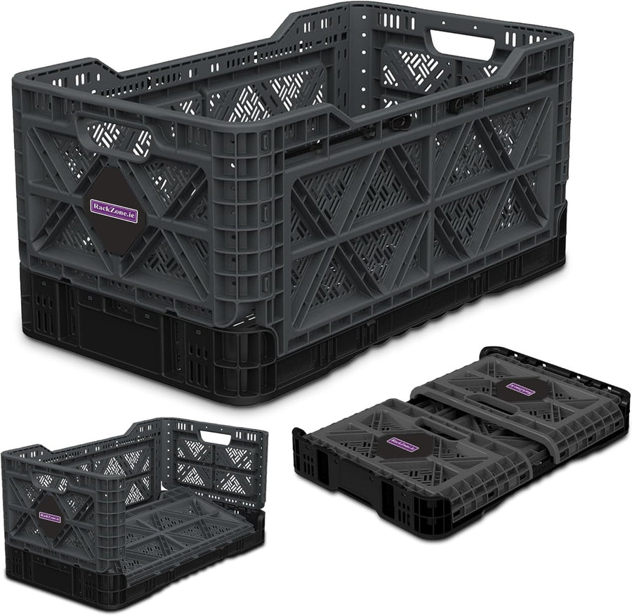 Heavy Duty Collapsible Storage Crate 60x40x30cm 59L Grey