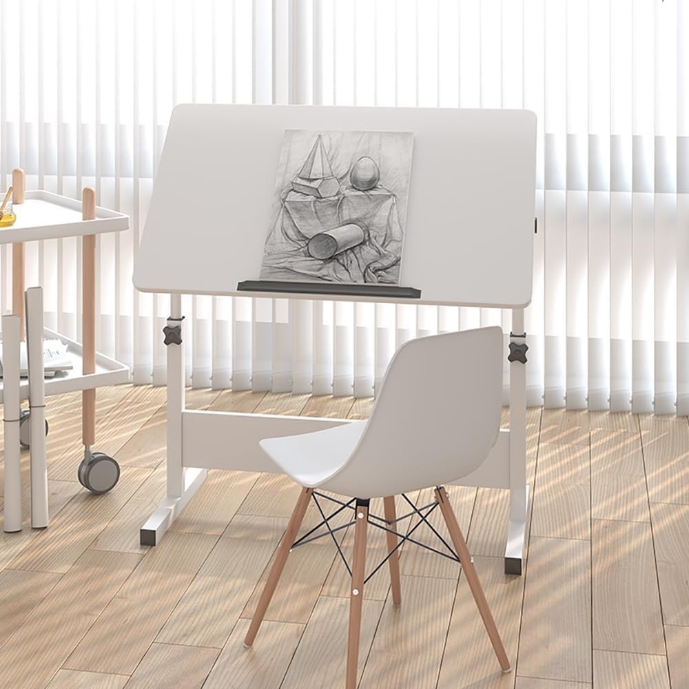 Adjustable Foldable Drawing Desk 68x45cm White Tilt Height Workstation Table