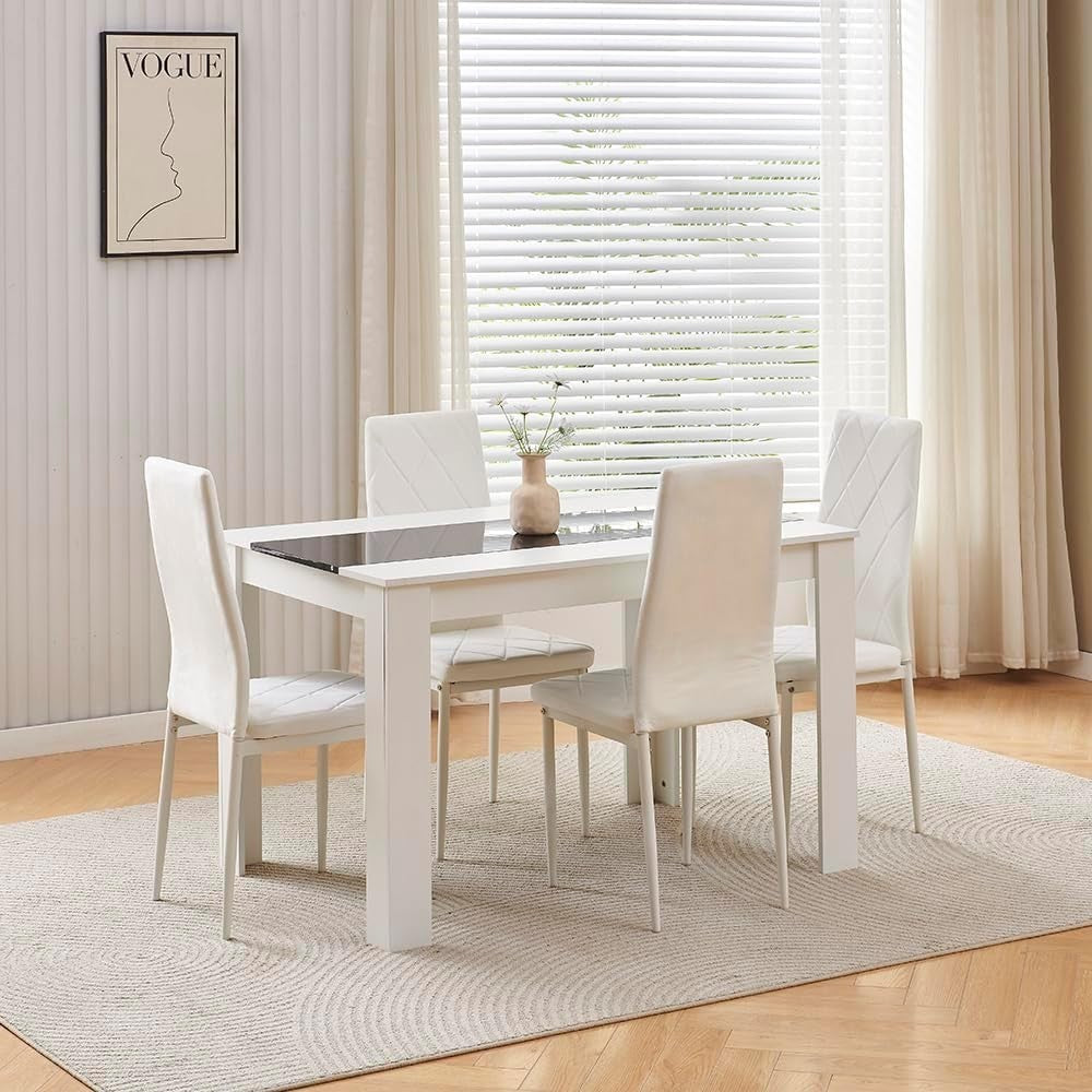 White Dining Table Set 4 Chairs Modern Space Saving Kitchen Furniture
