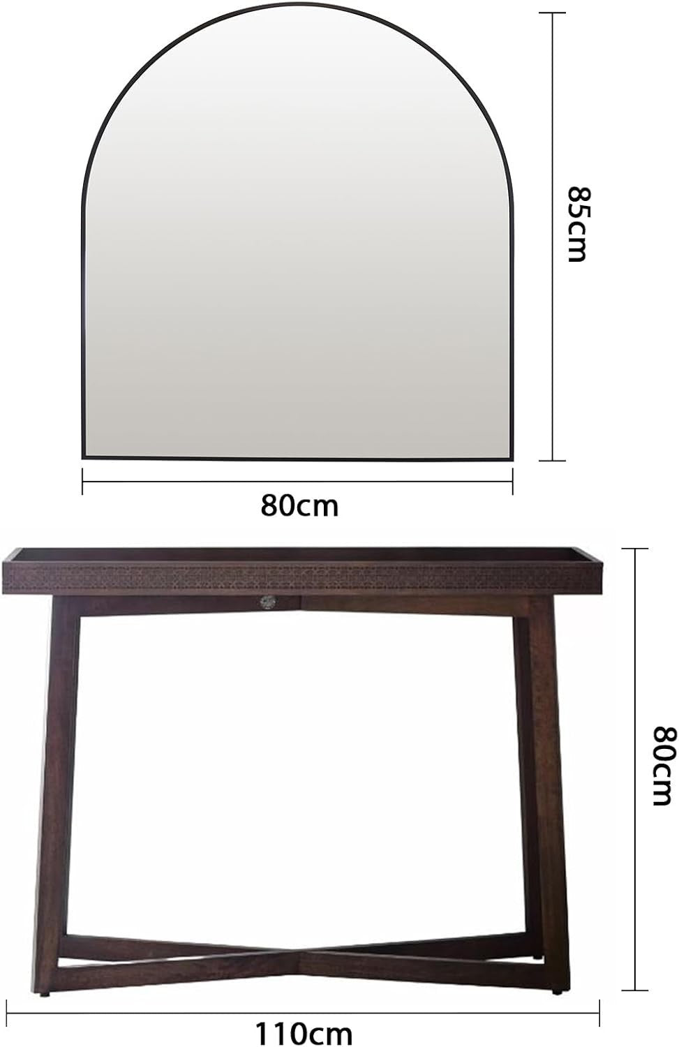 Modern Arched Black Over Mantel Mirror 80x85cm Aluminium Frame Bathroom