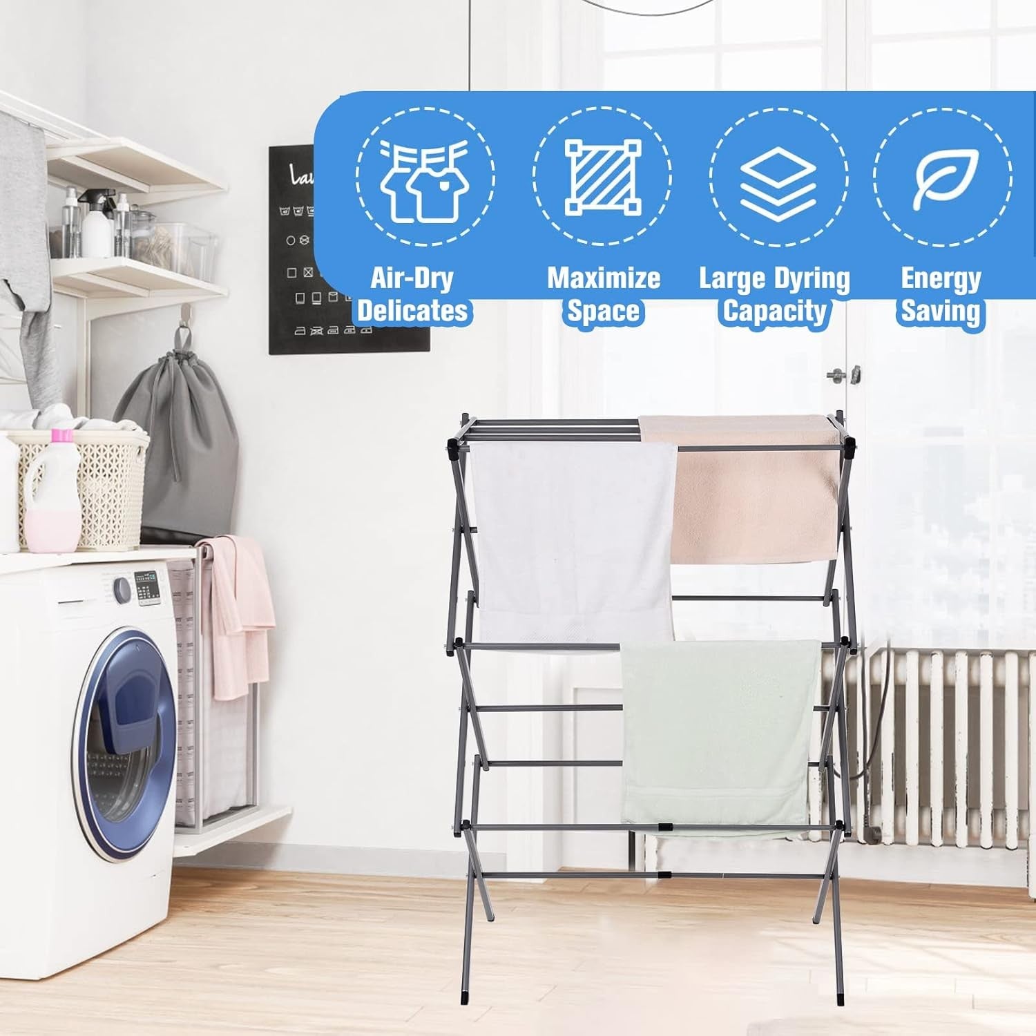 3 Tier Extendable Clothes Airer Folding Indoor Laundry Drying Rack Slimline