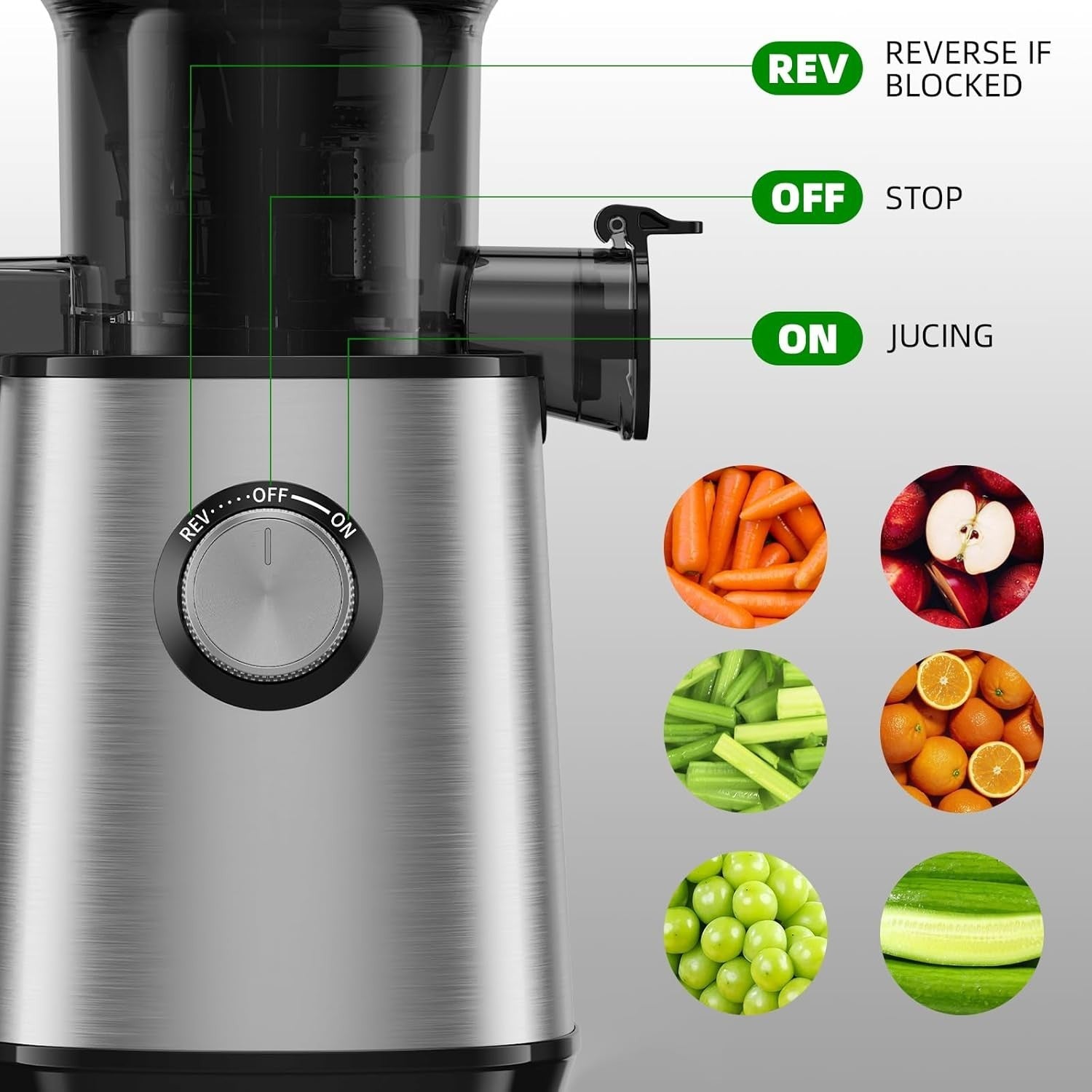 Cold Press Juicer 110mm Wide Chute Whole Fruit Slow Self Feeding Easy Clean