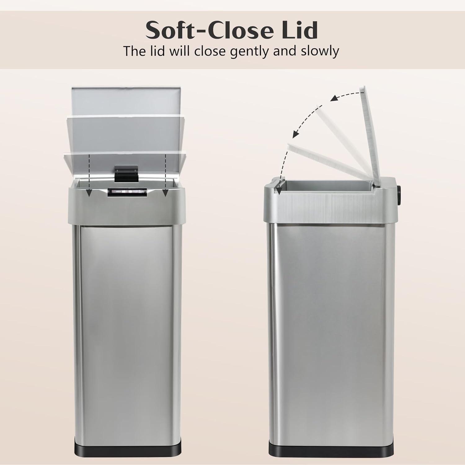 50L Automatic Sensor Kitchen Bin Stainless Steel USB Soft Close