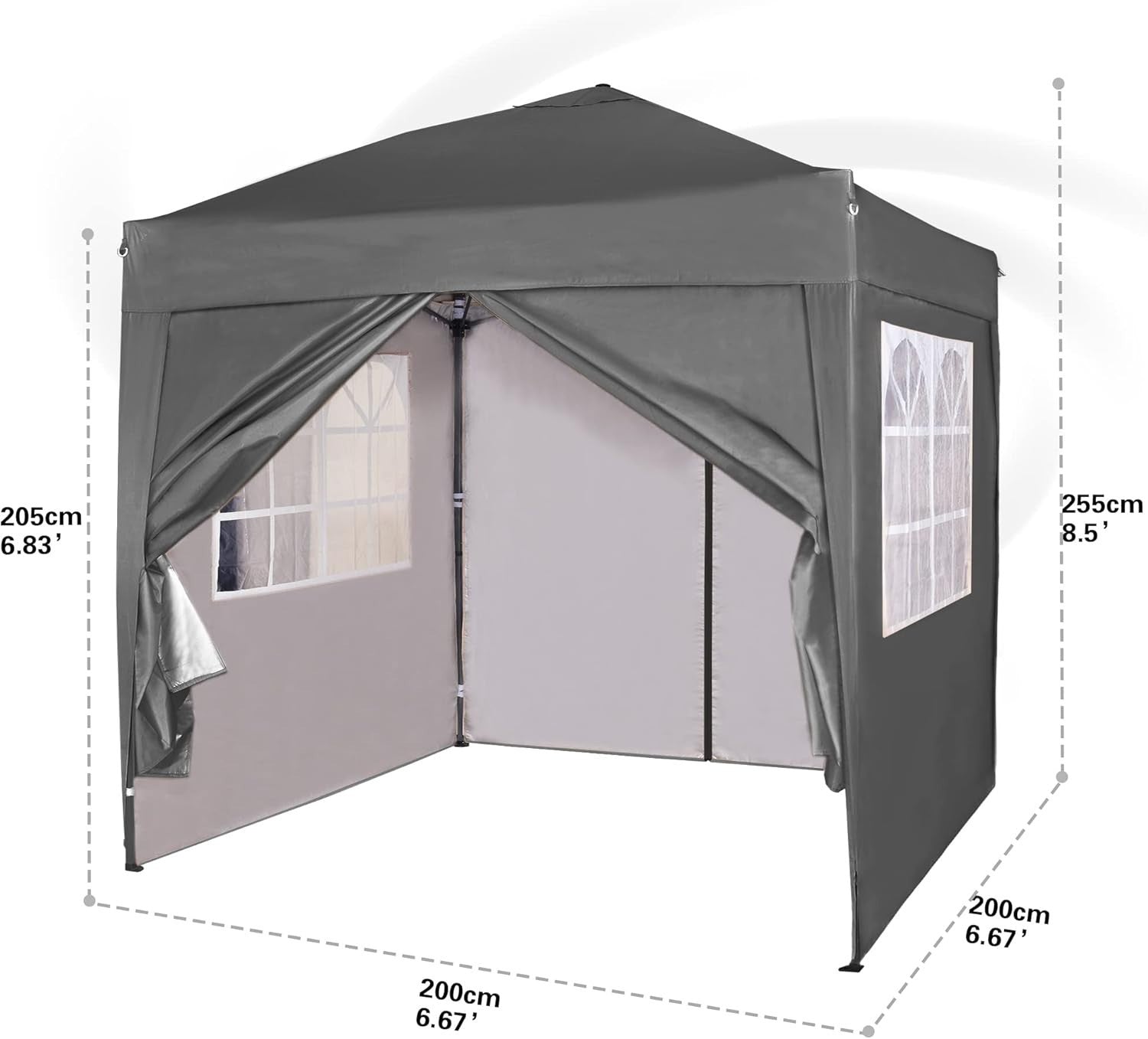 2x2m Pop Up Gazebo Waterproof w/ Sides Grey Silver Protective Canopy