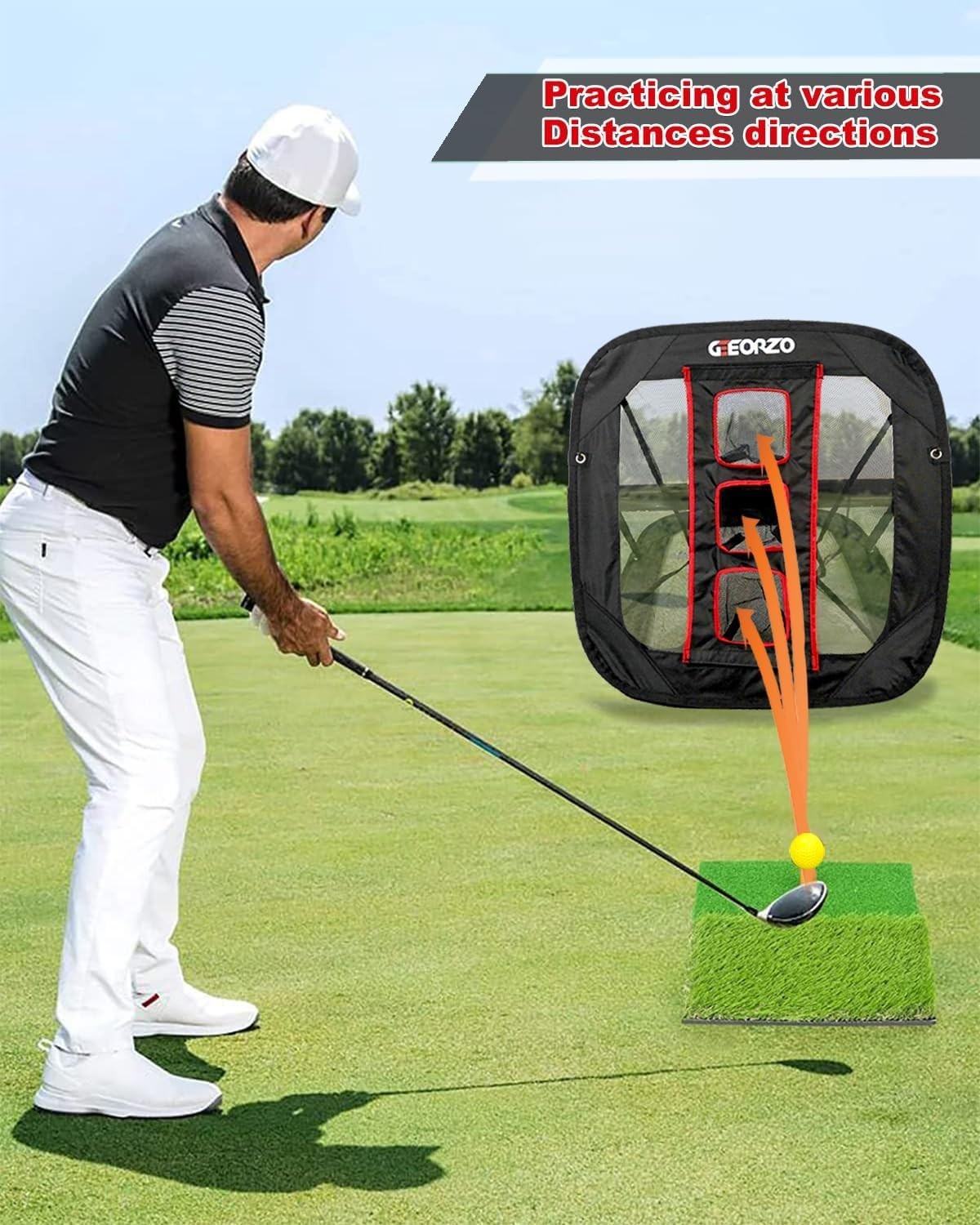 Golf Chipping Net Pop Up Practice Set w/ Balls Dual Mats Indoor Outdoor