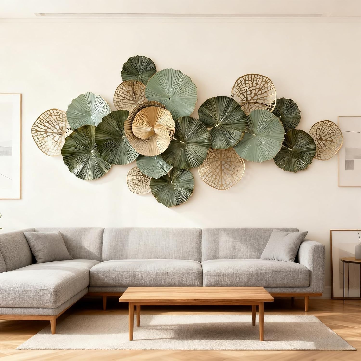 Large Lotus Leaf Metal Wall Art 3D Green 130x67cm Decor