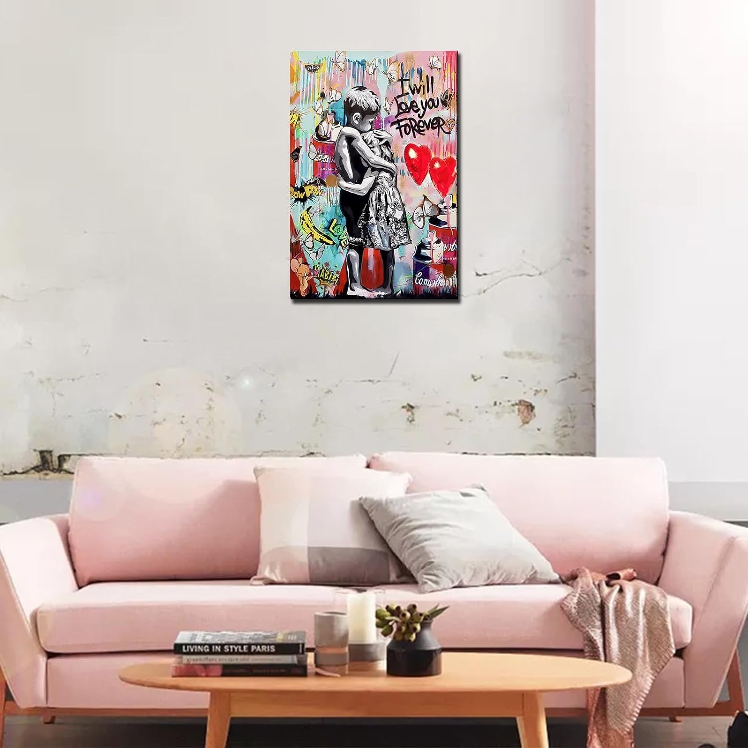 Banksy Style Graffiti Canvas Wall Art 16x24in Framed