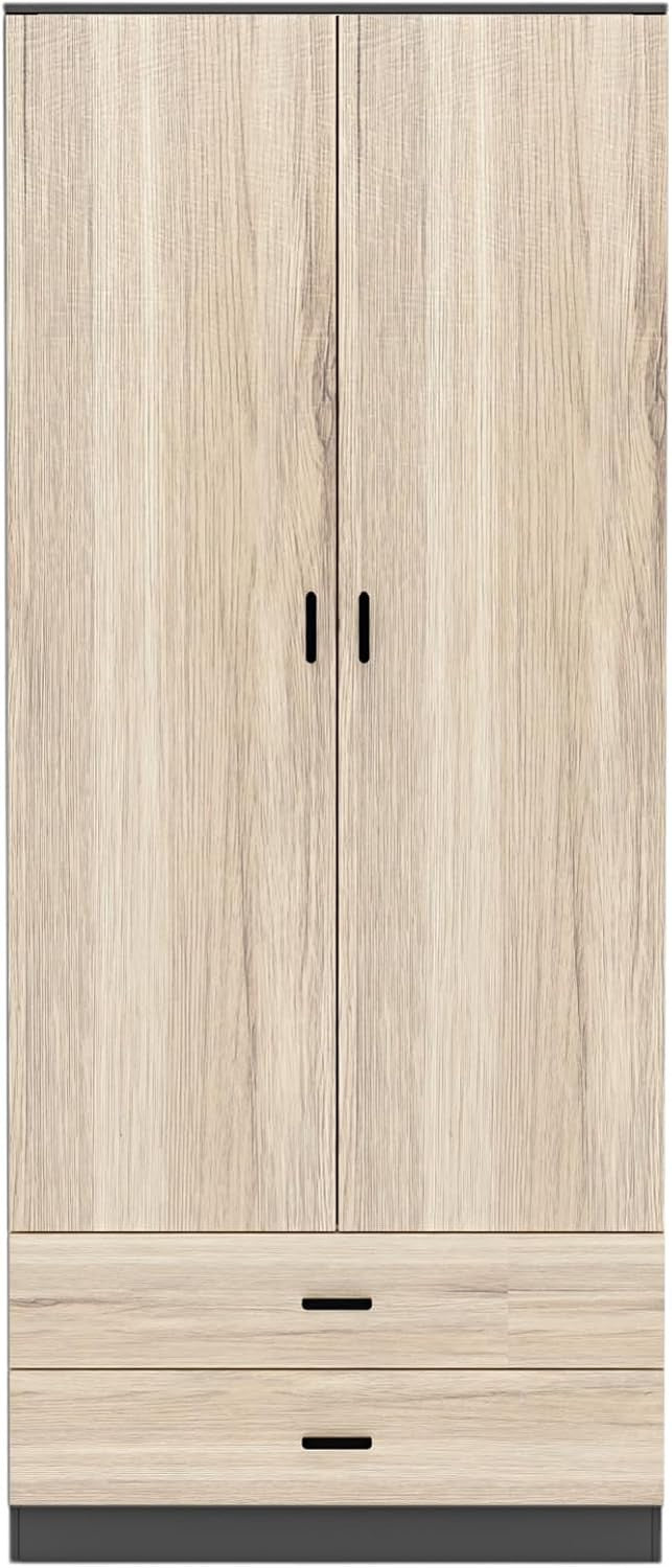 Black Oak 2 Door Wardrobe with Drawers Hanging Rail Bedroom Storage