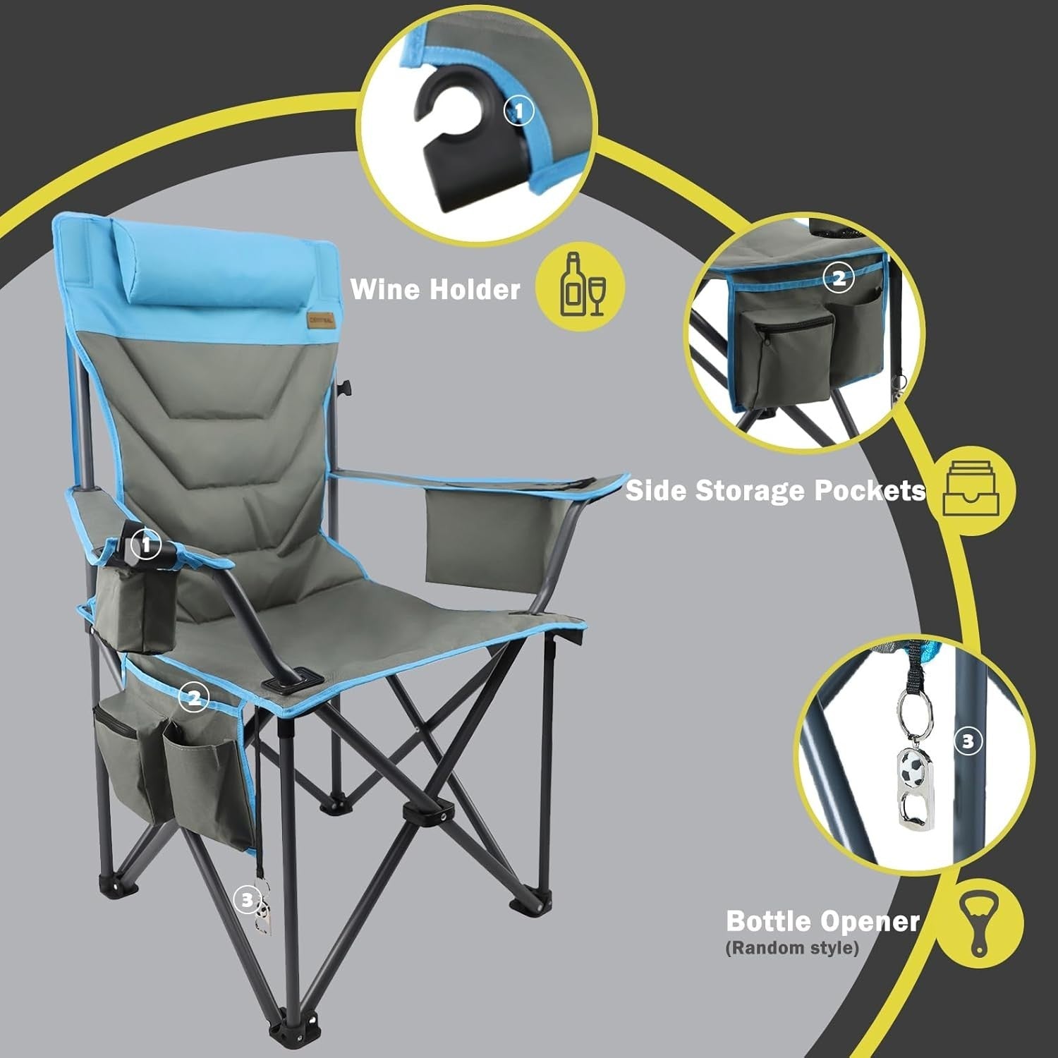 Heavy Duty Folding Camping Chair 400lbs XL Cup Holder Cooler Bag Outdoor