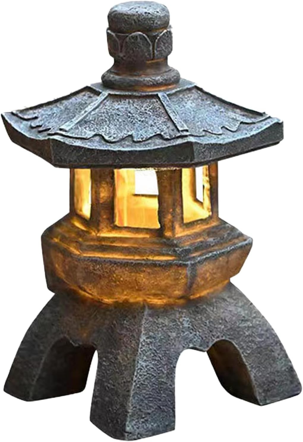 Solar Japanese Pagoda Lantern, 10.4" Resin Zen Garden Statue with LED Light