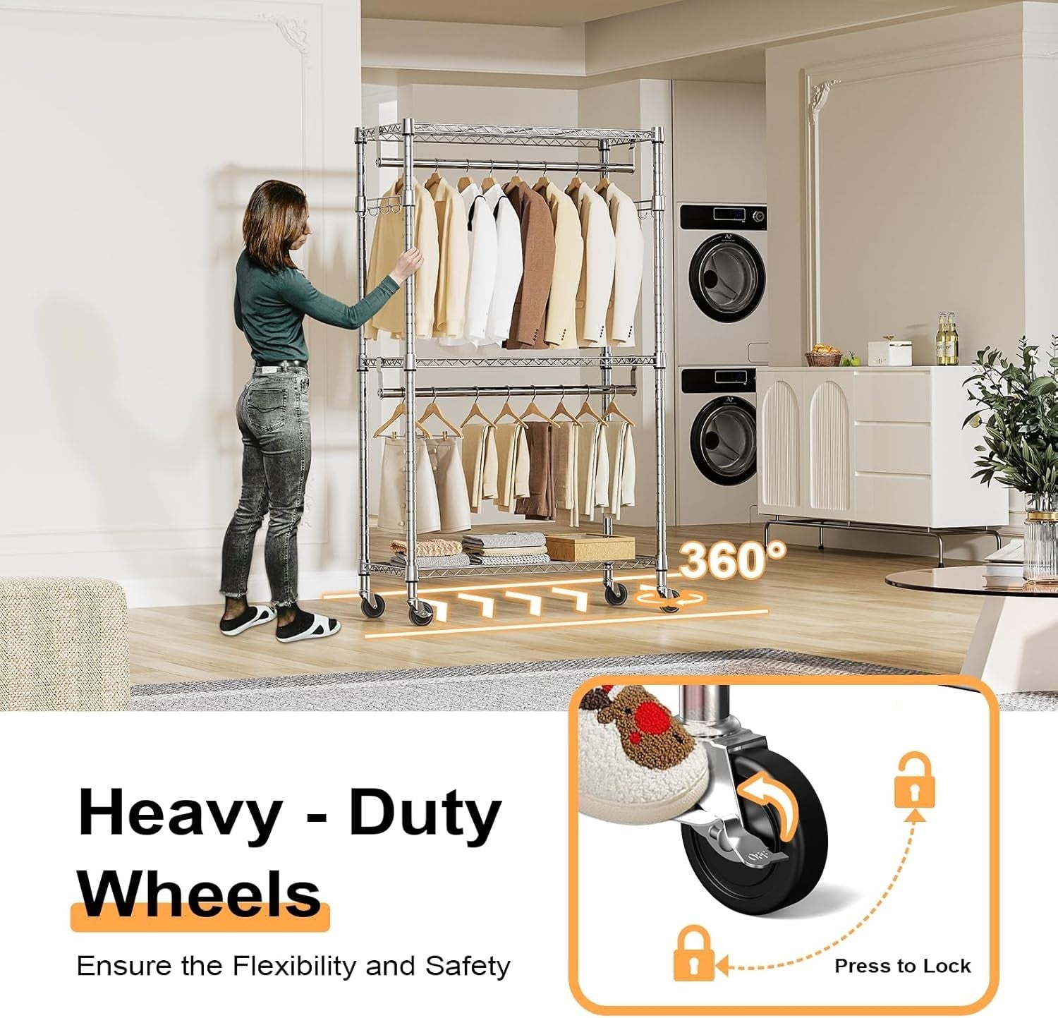 Heavy Duty 3-Tier Garment Rack with Wheels – Chrome 189cm