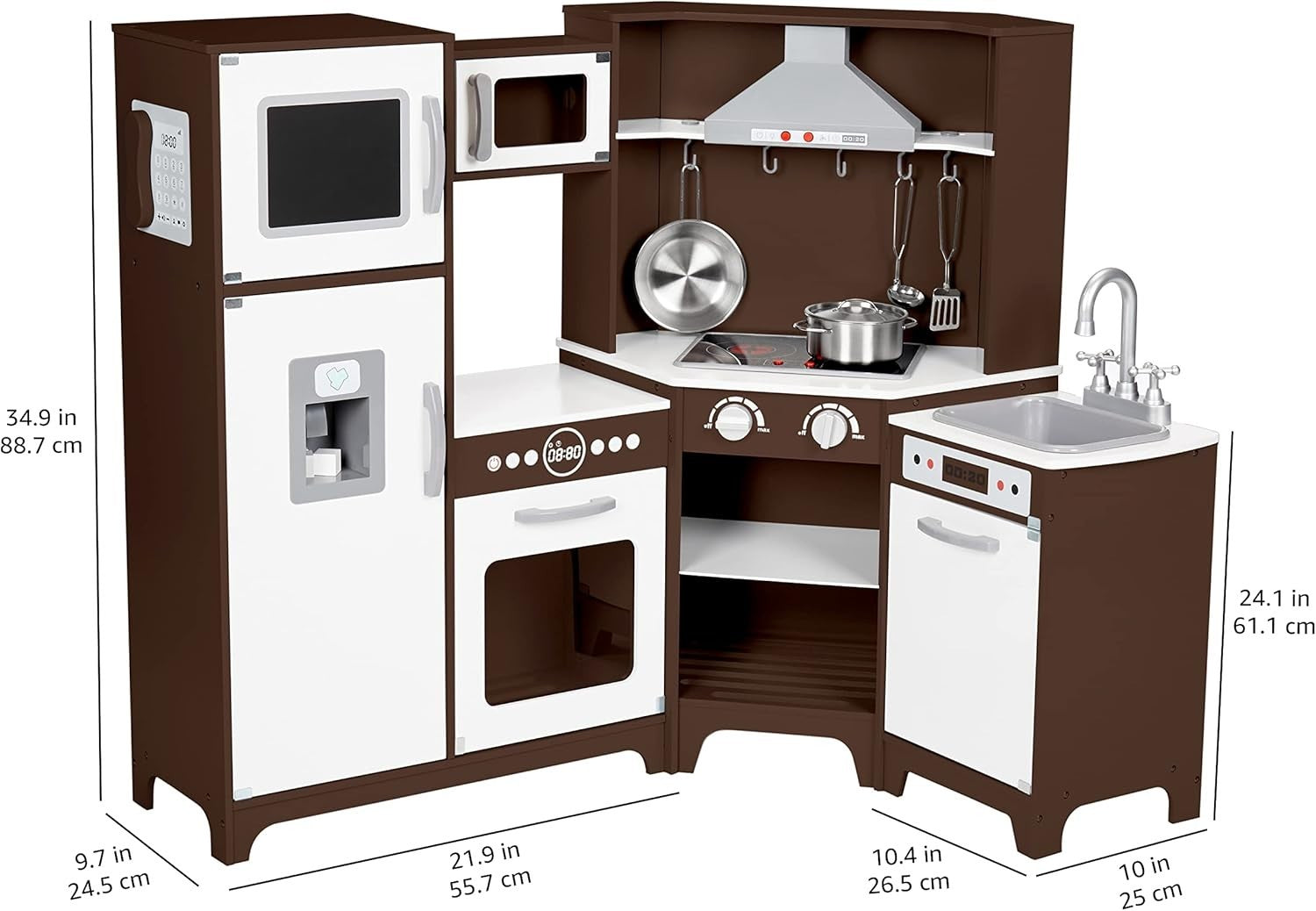 Wooden Corner Kids Play Kitchen Set Lights Sounds Accessories 99cm