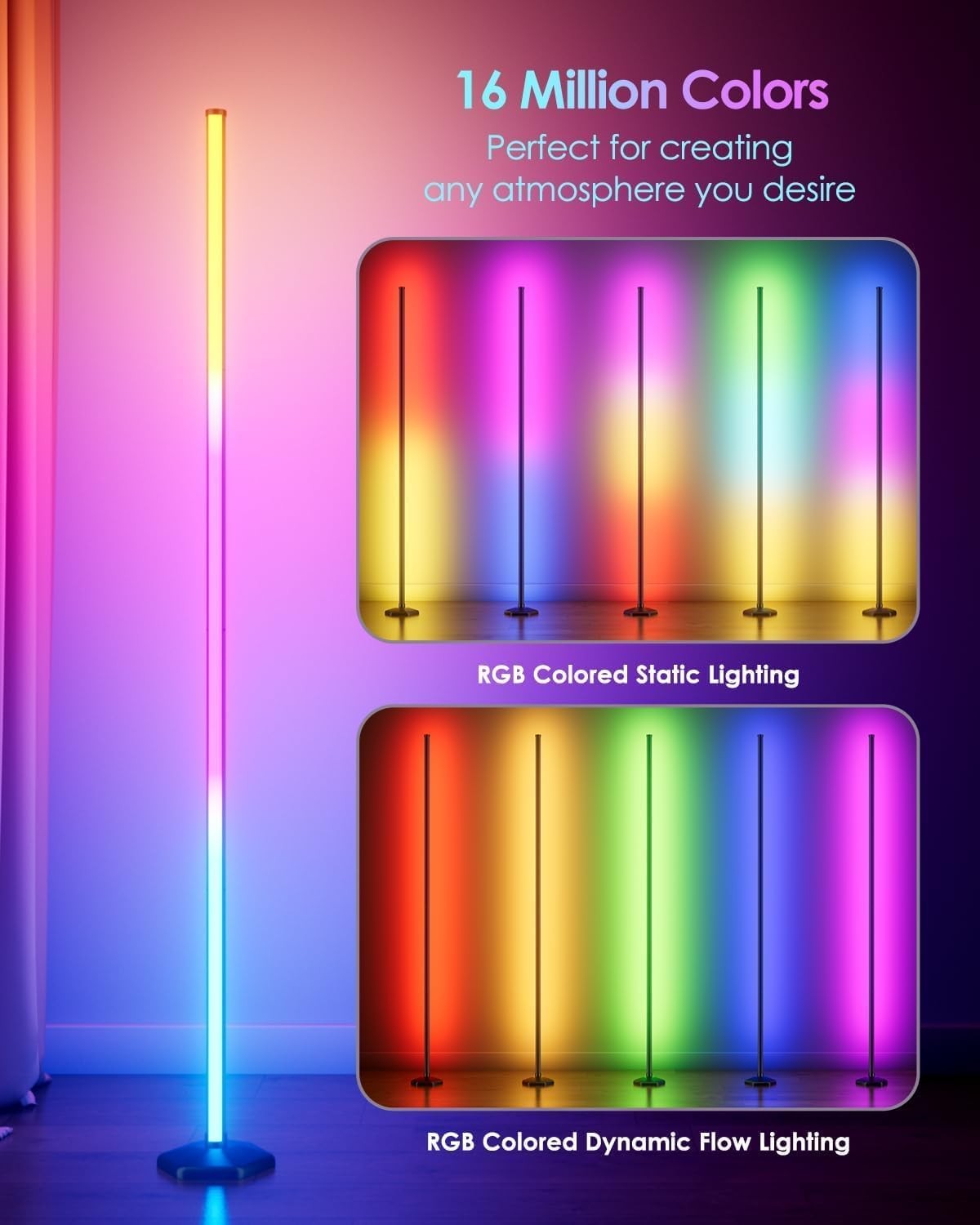 RGB LED Corner Floor Lamp 2 Pack App Remote Music Sync Ambient Light
