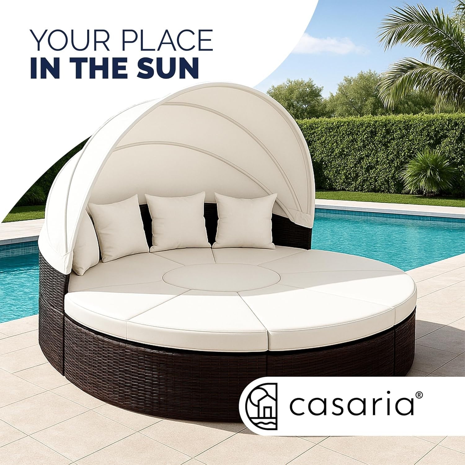 230cm Rattan Garden Sun Island with Canopy & Table – Outdoor Daybed Set