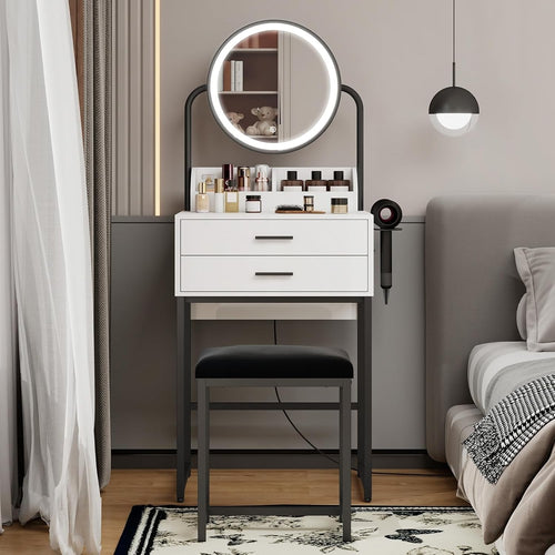 Vanity Dressing Table Makeup Desk Mirror LED Lights Drawers Stool White/Black