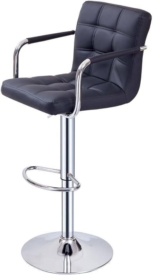 Adjustable Black Swivel Bar Stool with Armrests & PU Leather