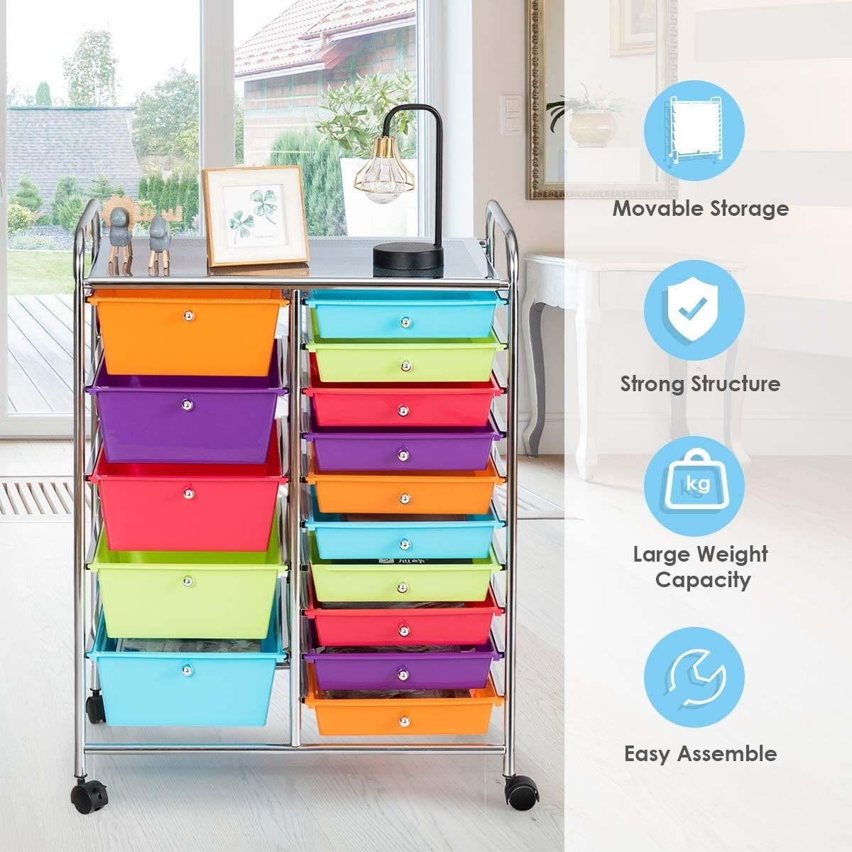 Rainbow 15 Drawer Rolling Storage Cart Craft Beauty Utility Organizer