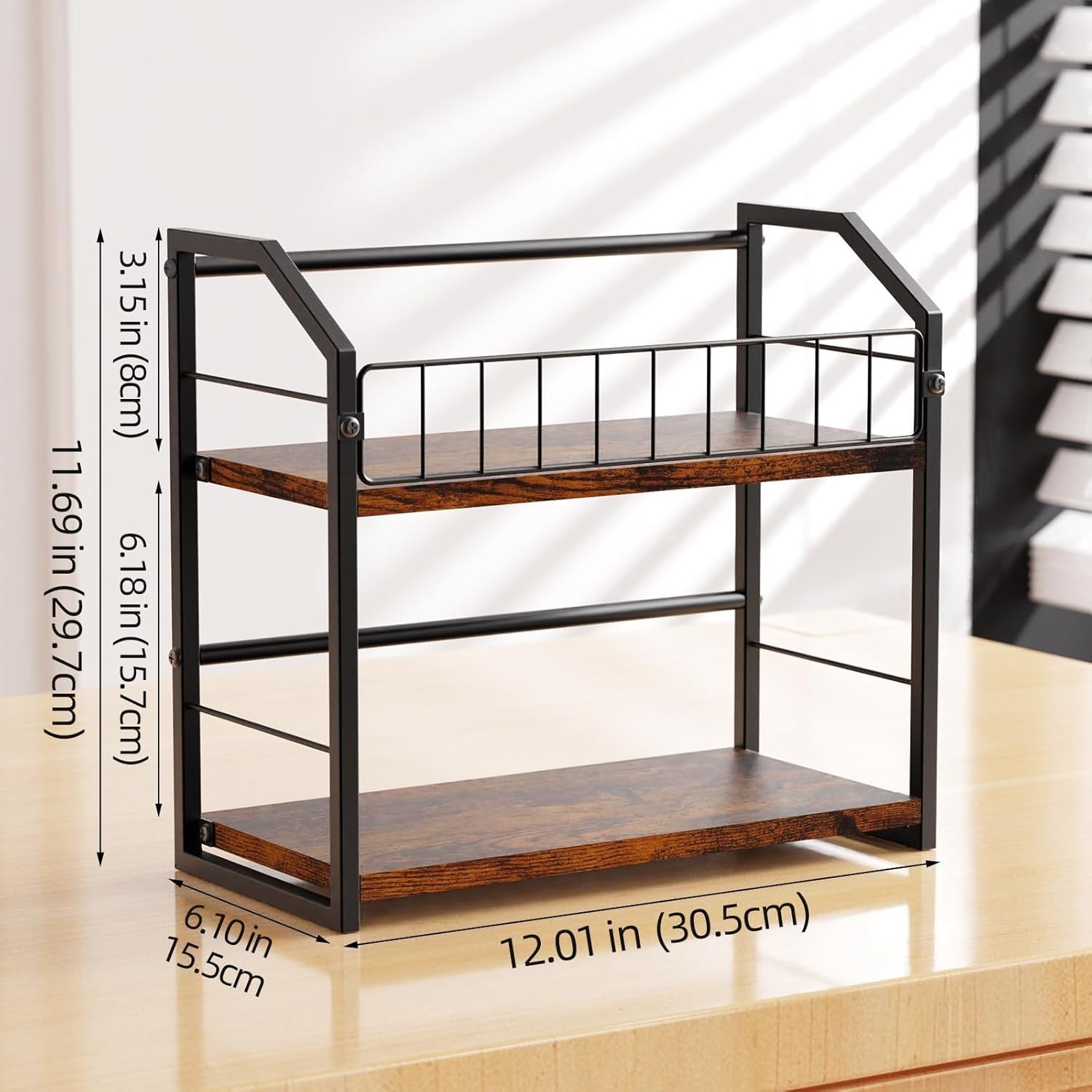 Desktop CD Storage Rack 2 Tier Display Shelf Holds 60 CDs Wood Metal