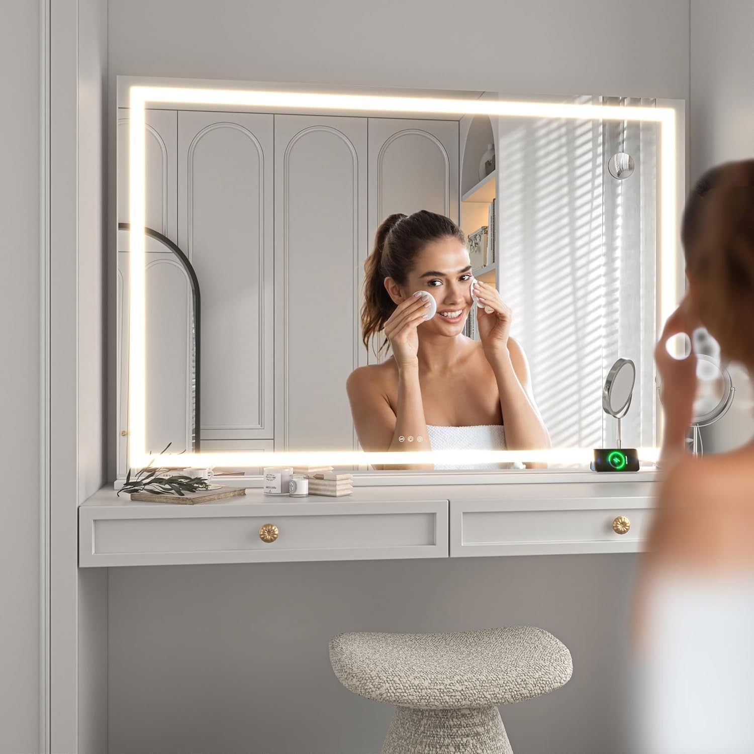 LED Vanity Mirror 105x75cm Wall/Table Mount | 3 Light Modes, Touch Control