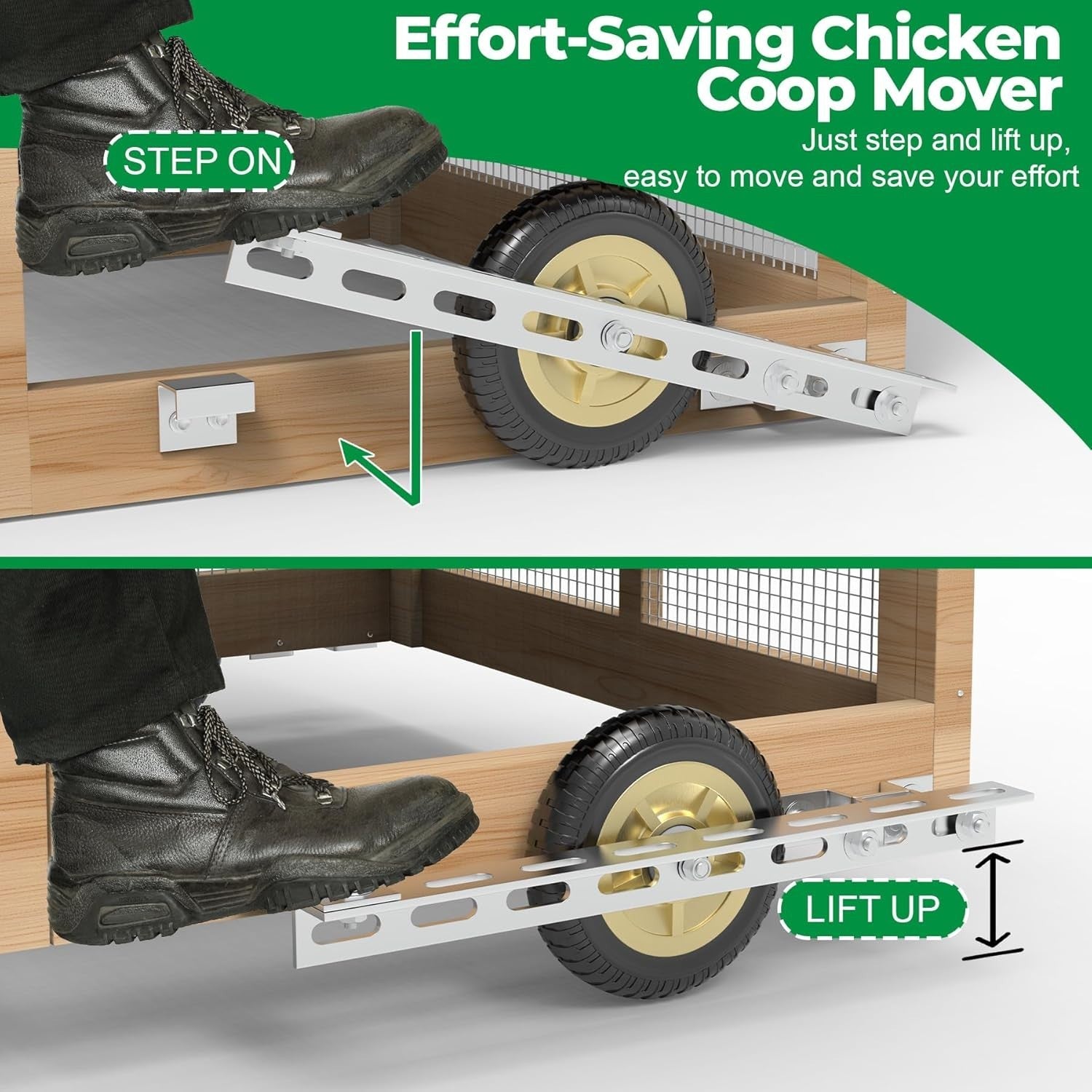Chicken Coop Wheels Kit 2 Pack Heavy Duty 5in Casters Handles 180lbs