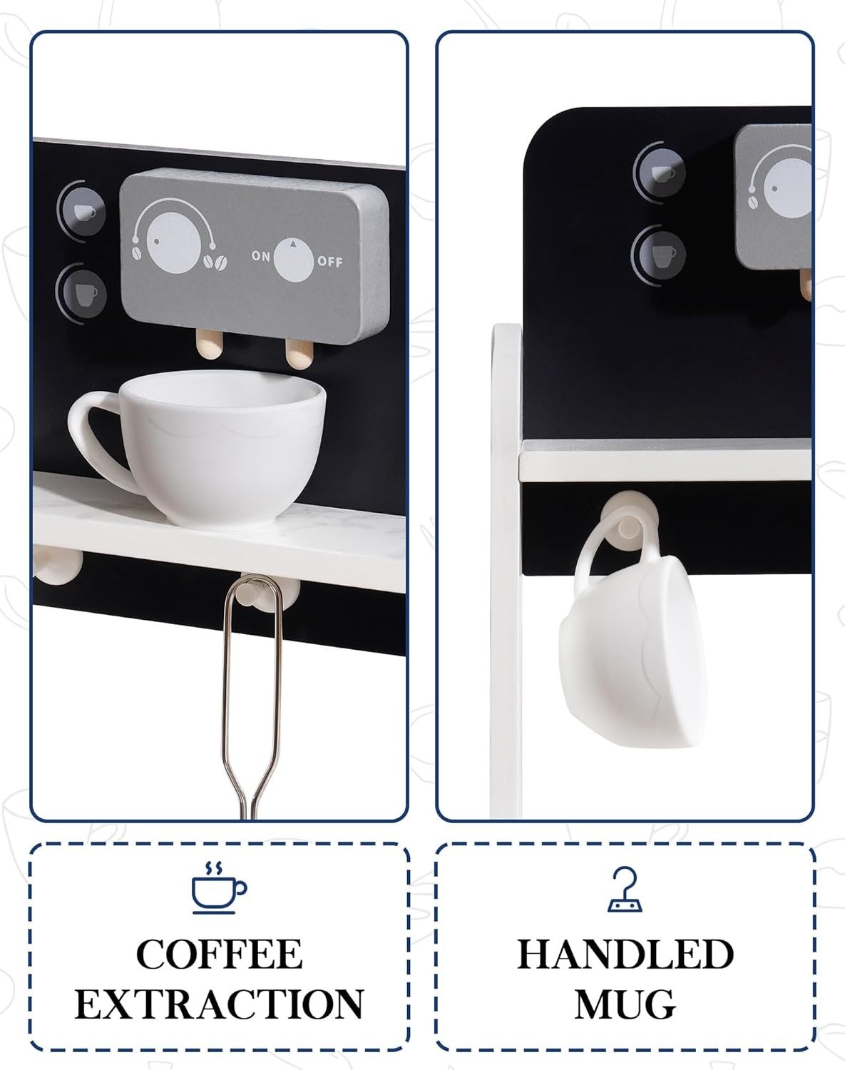 Kids Wooden Play Kitchen w/ Coffee Machine Black Pretend Toy
