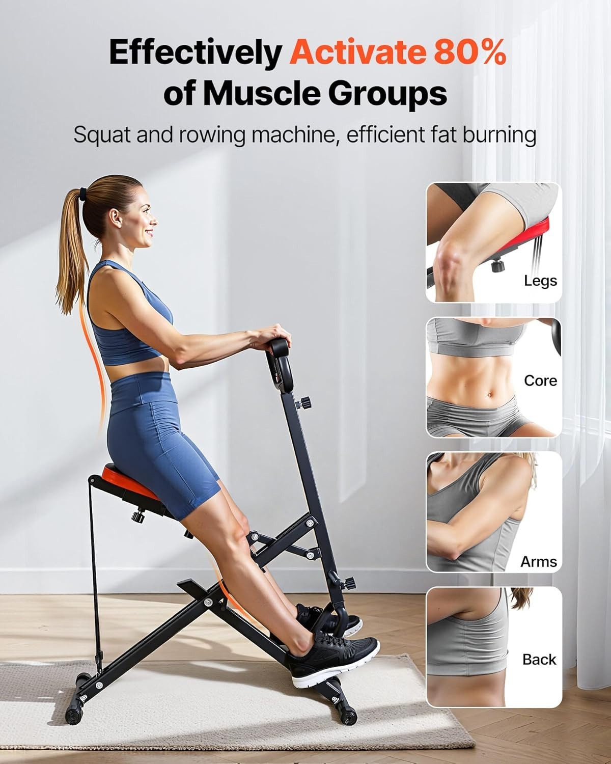 Deep Squat Rowing Machine Foldable Glute Leg Trainer Adjustable Bands Home Gym