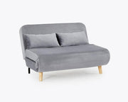 Grey Velvet 2-Seater Sofa Bed Futon Recliner w/ Wooden Legs Pillows