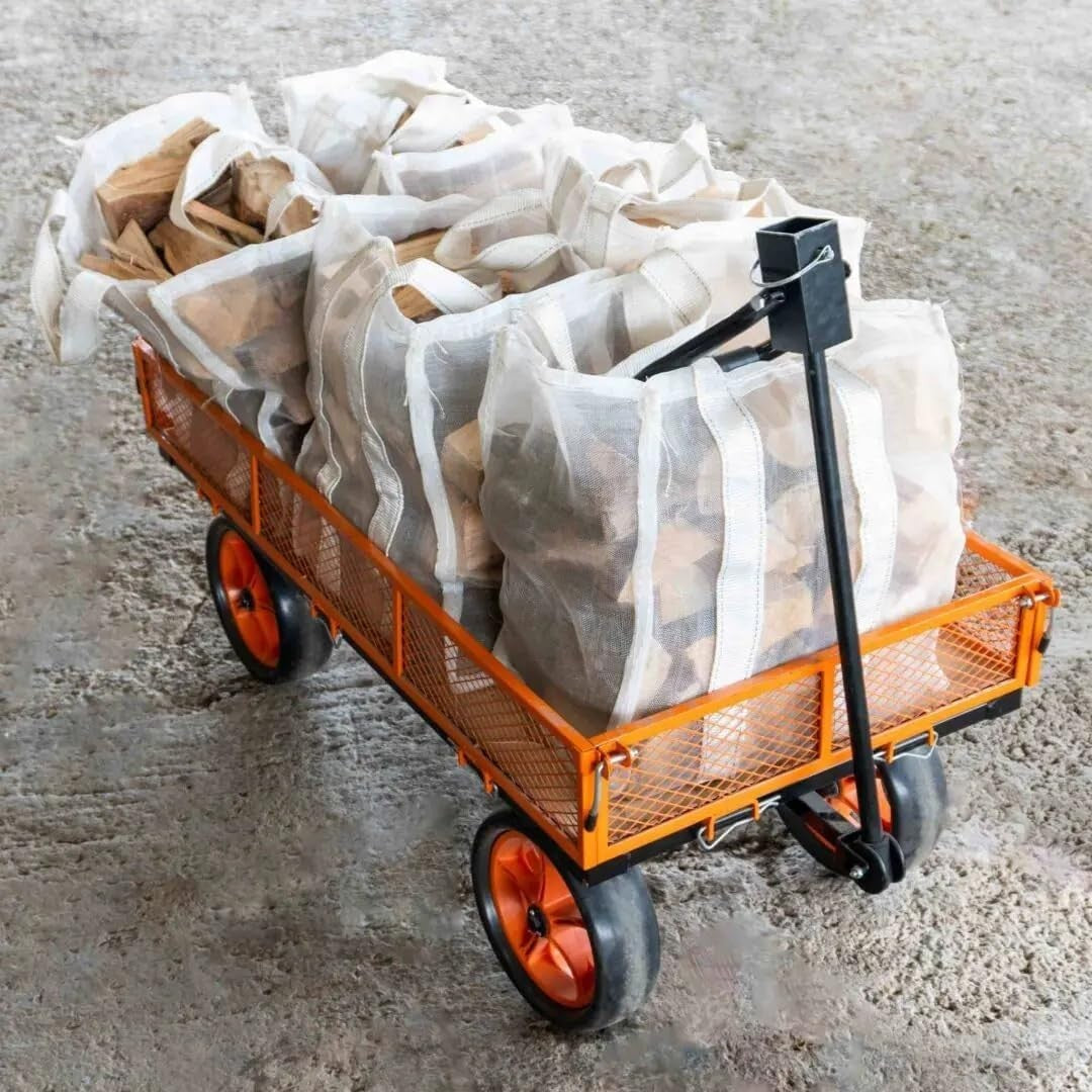 Heavy Duty Garden Trolley Flatbed Cart with PU All-Terrain Wheels & Fold Sides