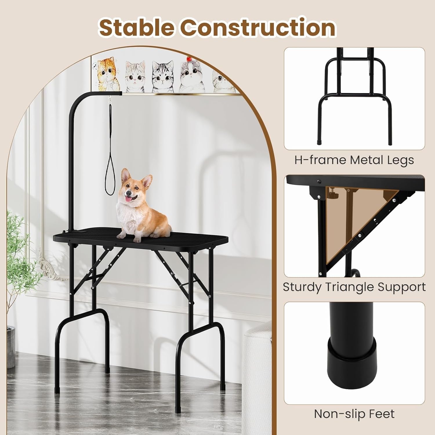 Dog Grooming Table 32'' Foldable Non Slip Adjustable Arm Portable Trimming