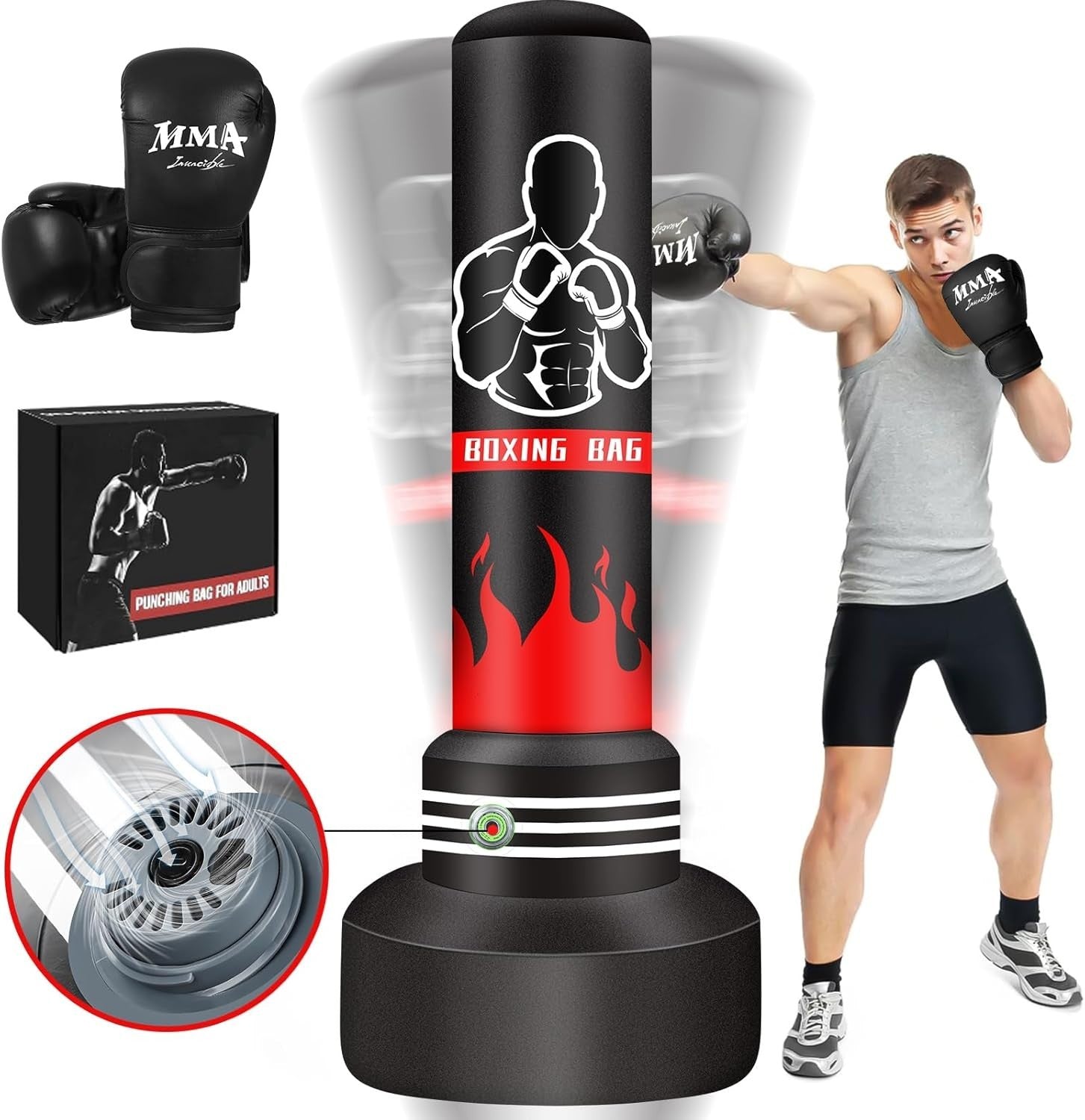 180cm Inflatable Standing Punch Bag Built-In Pump MMA Kickboxing Set