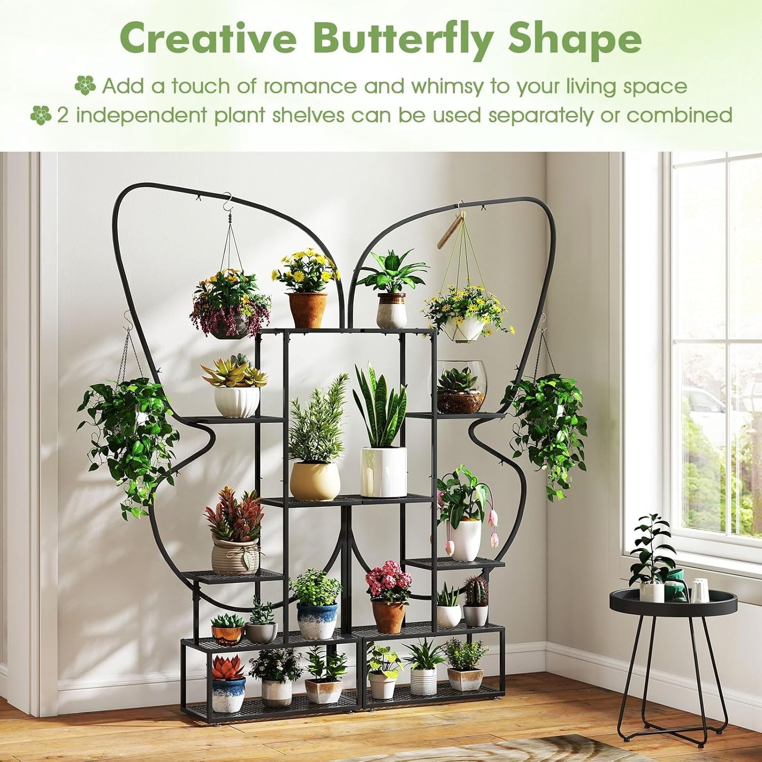 6 Tier Metal Plant Stand Butterfly Shape Indoor Outdoor Tall Flower Shelf Rack