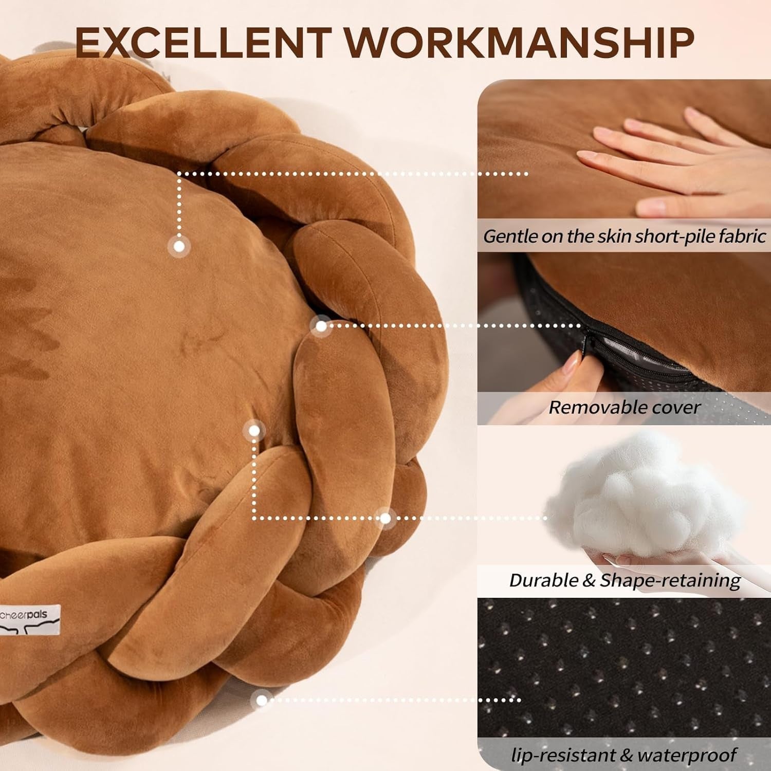 Large 60cm Cat Bed Washable Braided Pet Sofa Cushion for Cats Dogs