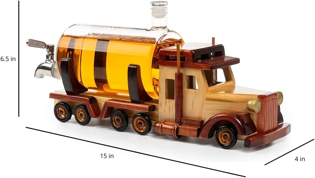 Truck Whiskey Decanter 1L Glass Tanker Dispenser Gift for Dad Trucker Home Bar