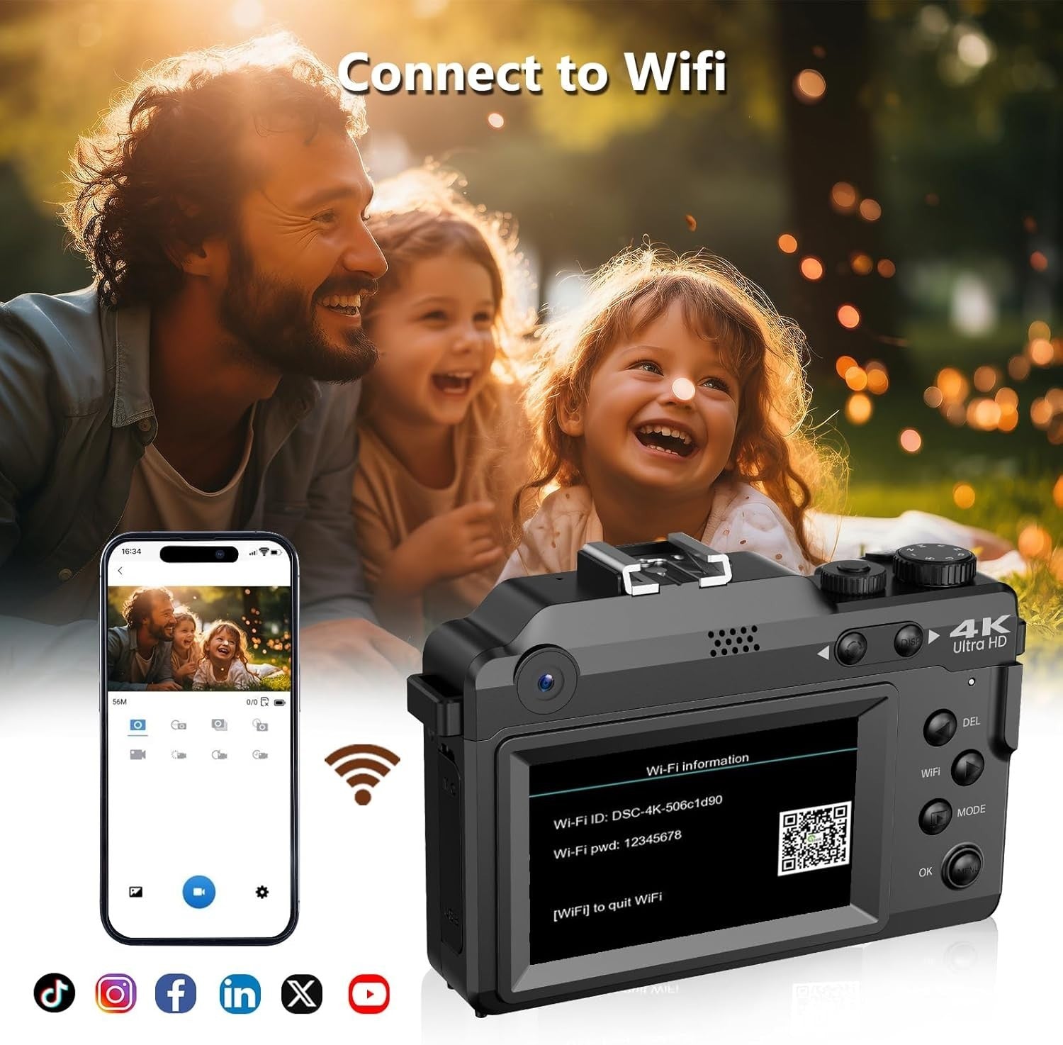 4K 56MP Digital Camera WiFi Autofocus Vlogging Camera 18X Zoom Kit