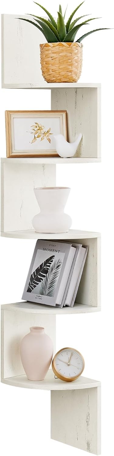 Modern 5-Tier Corner Shelf Floating Wall Unit | Space-Saving Display Storage Whi