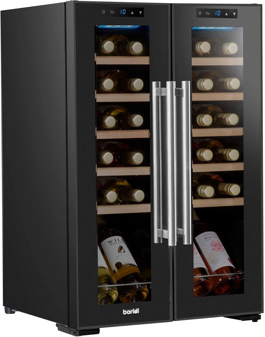 24 Bottle Dual Zone Wine Cooler Fridge Touch Screen LED Mirror Glass Doors