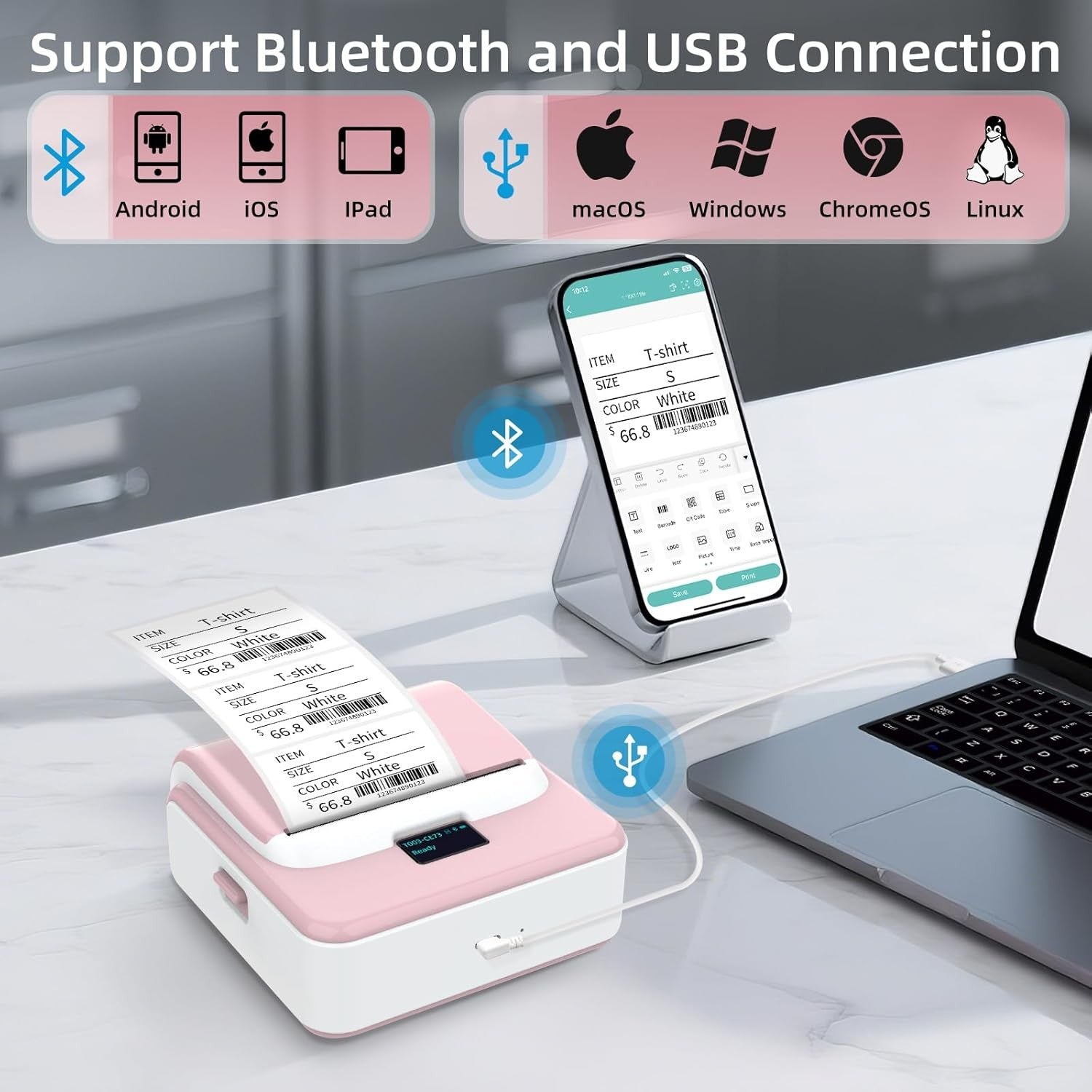 T003 Thermal Label Maker – Bluetooth & USB Mini Portable Printer
