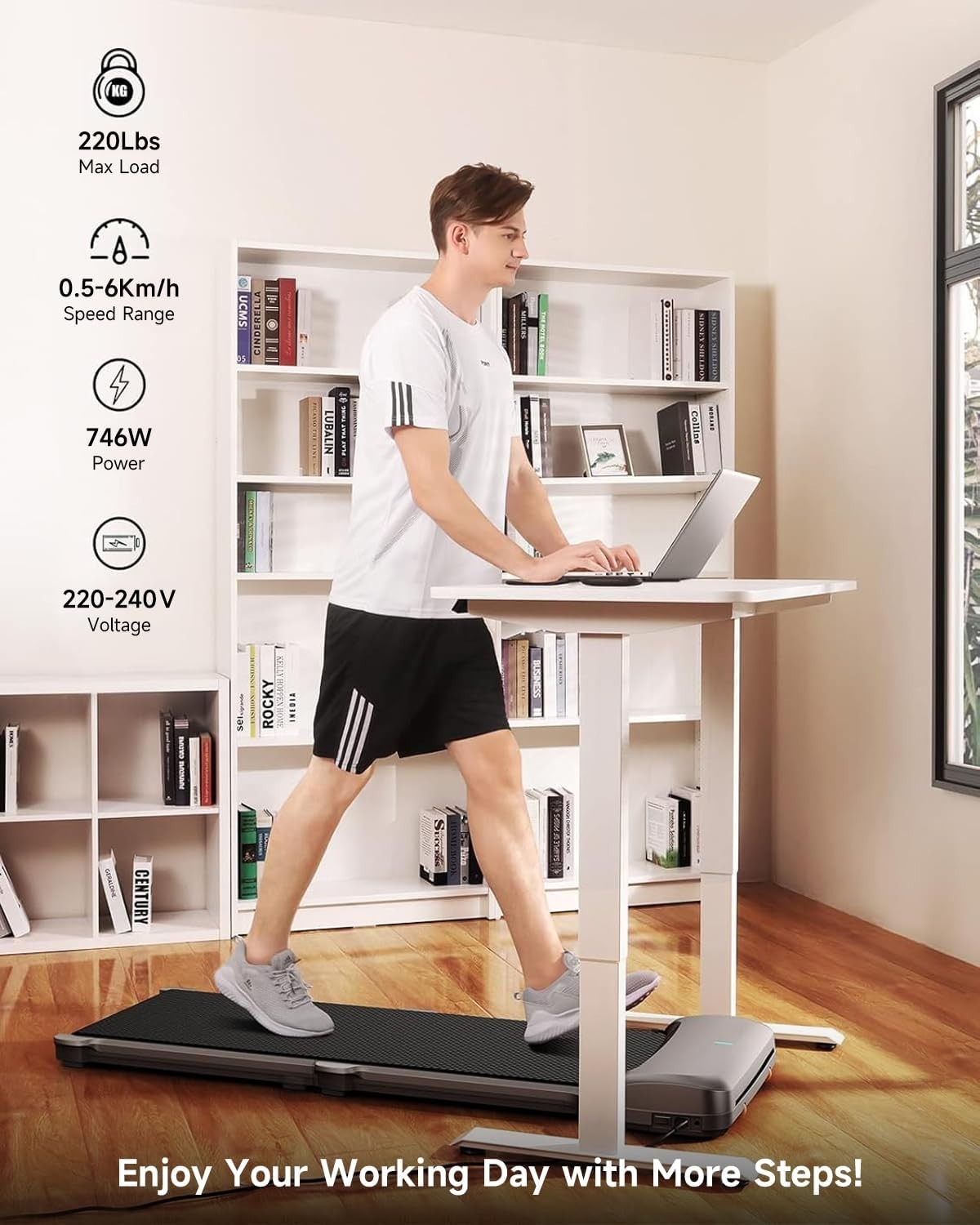 Ultra Slim Under Desk Walking Treadmill Foldable Quiet 6km/h Remote App