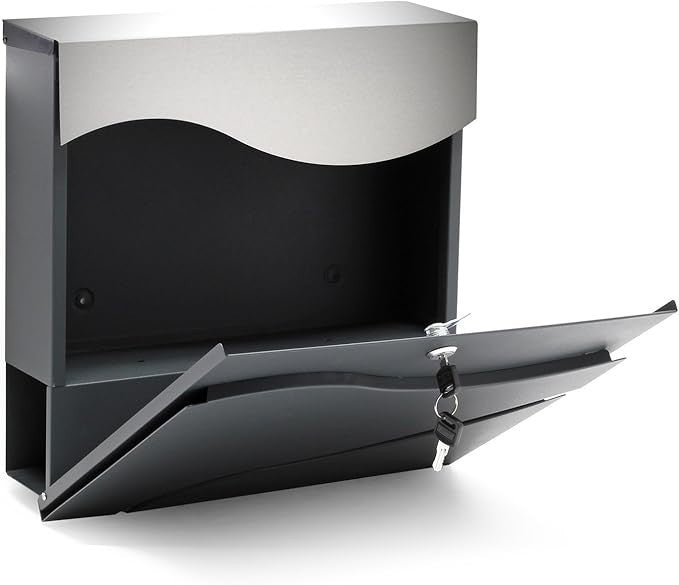 Modern Wall Mounted Letterbox with Newspaper Compartment Lockable Steel