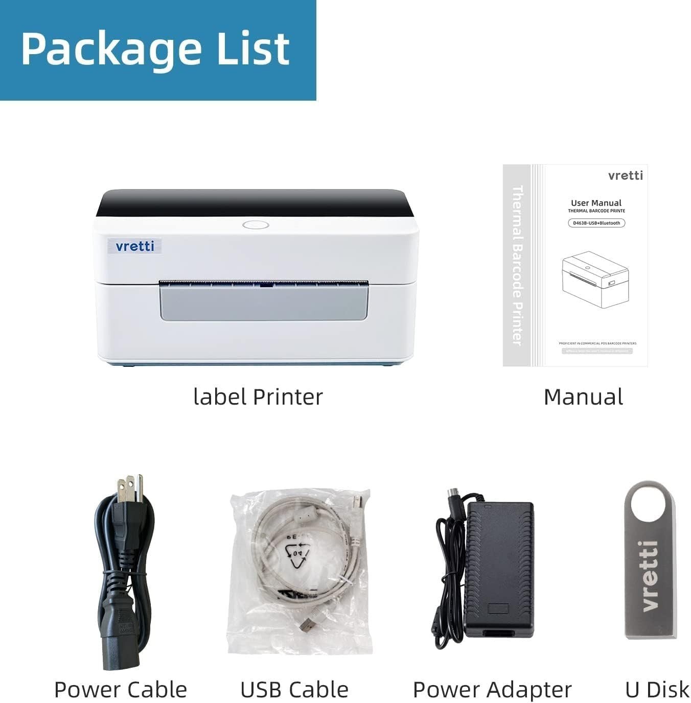 4x6 Thermal Shipping Label Printer USB Bluetooth 203DPI White 40–110mm