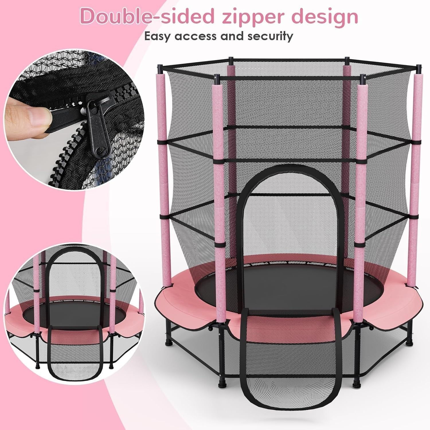 55” Kids Trampoline Indoor Outdoor Safety Enclosure Floor Net Ages 3–10