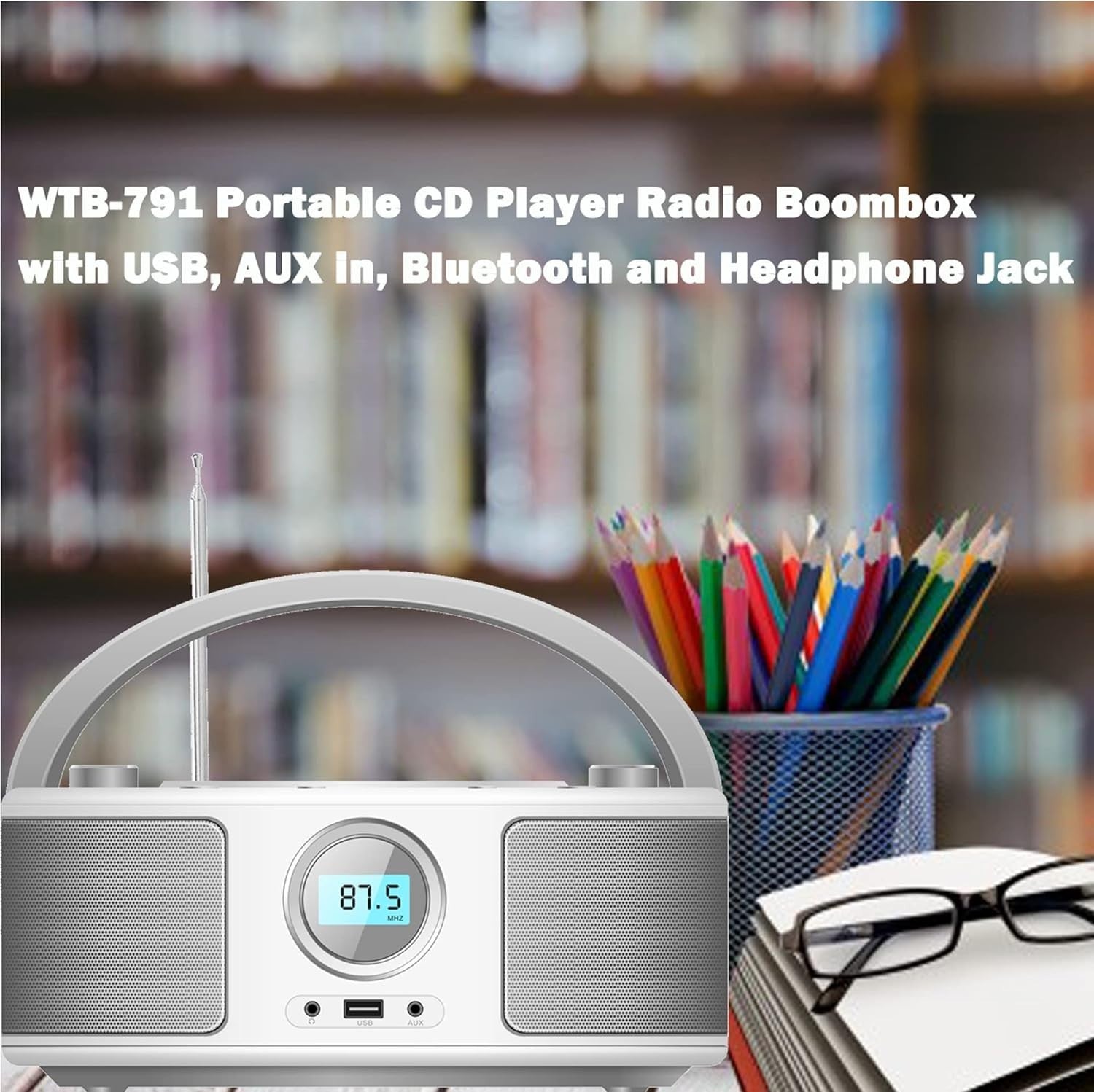 Portable CD Player Boombox Bluetooth FM Radio USB AUX Stereo Speaker