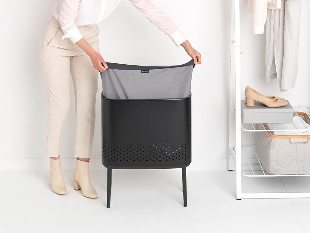Modern 60L Laundry Bin with Lid, Quick-Drop Opening, Removable Liner Bag
