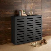 3-Door Wooden Shoe Cabinet with 8 Shelves, 114x33.6x98.2 cm Black
