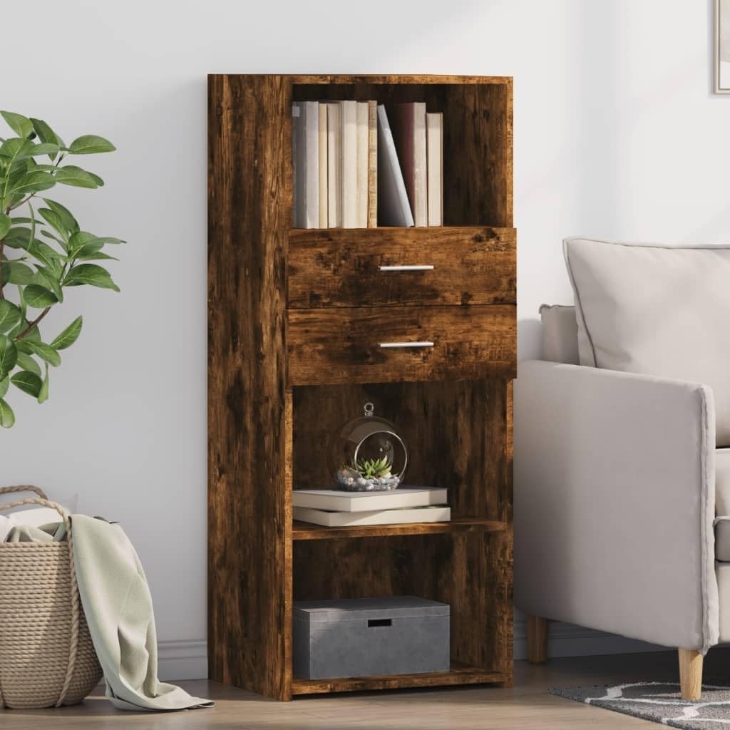 Smoked Oak Storage Cabinet Modern Wood Cupboard 50x42.5x124cm