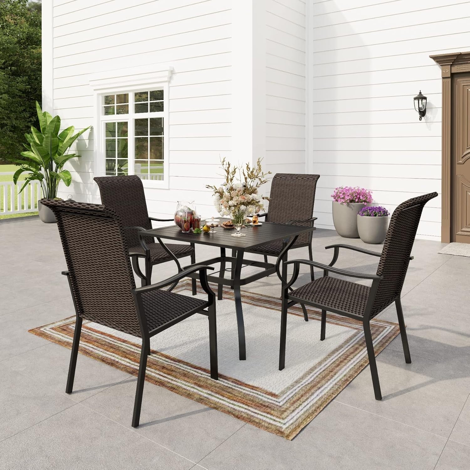 Outdoor Rattan Dining Set 4 Chairs Square Table Patio Balcony Garden Seating