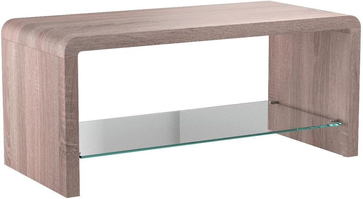 Modern Rectangular Coffee Table with Tempered Glass & Lower Shelf 100x45x45cm
