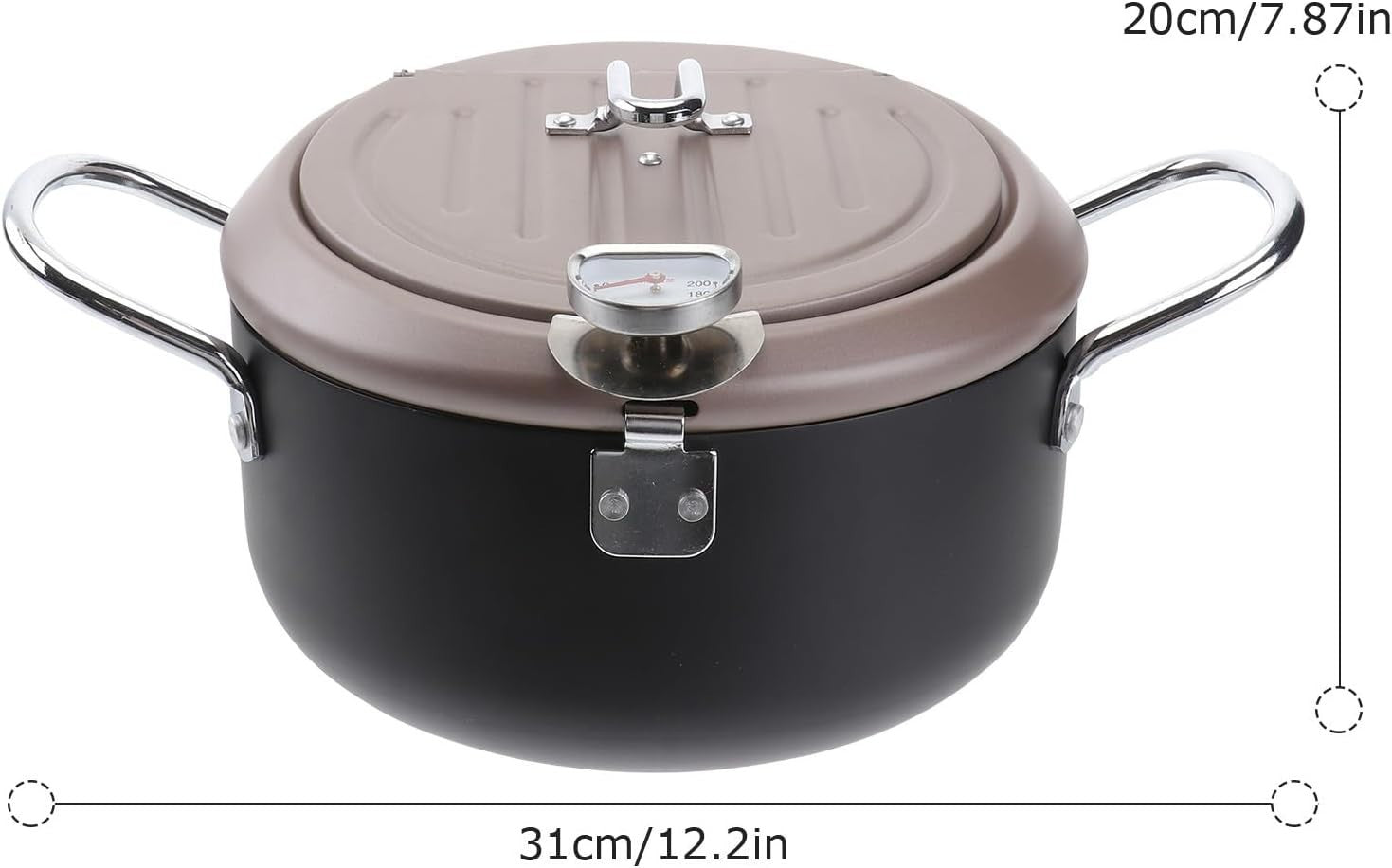 Japanese Style Deep Fryer Pan 20cm With Thermometer Lid Oil Rack