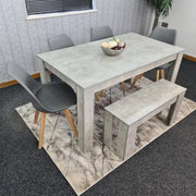 Stone Grey Dining Table Set with 4 Grey Chairs & Bench, 6 Seater Kitchen